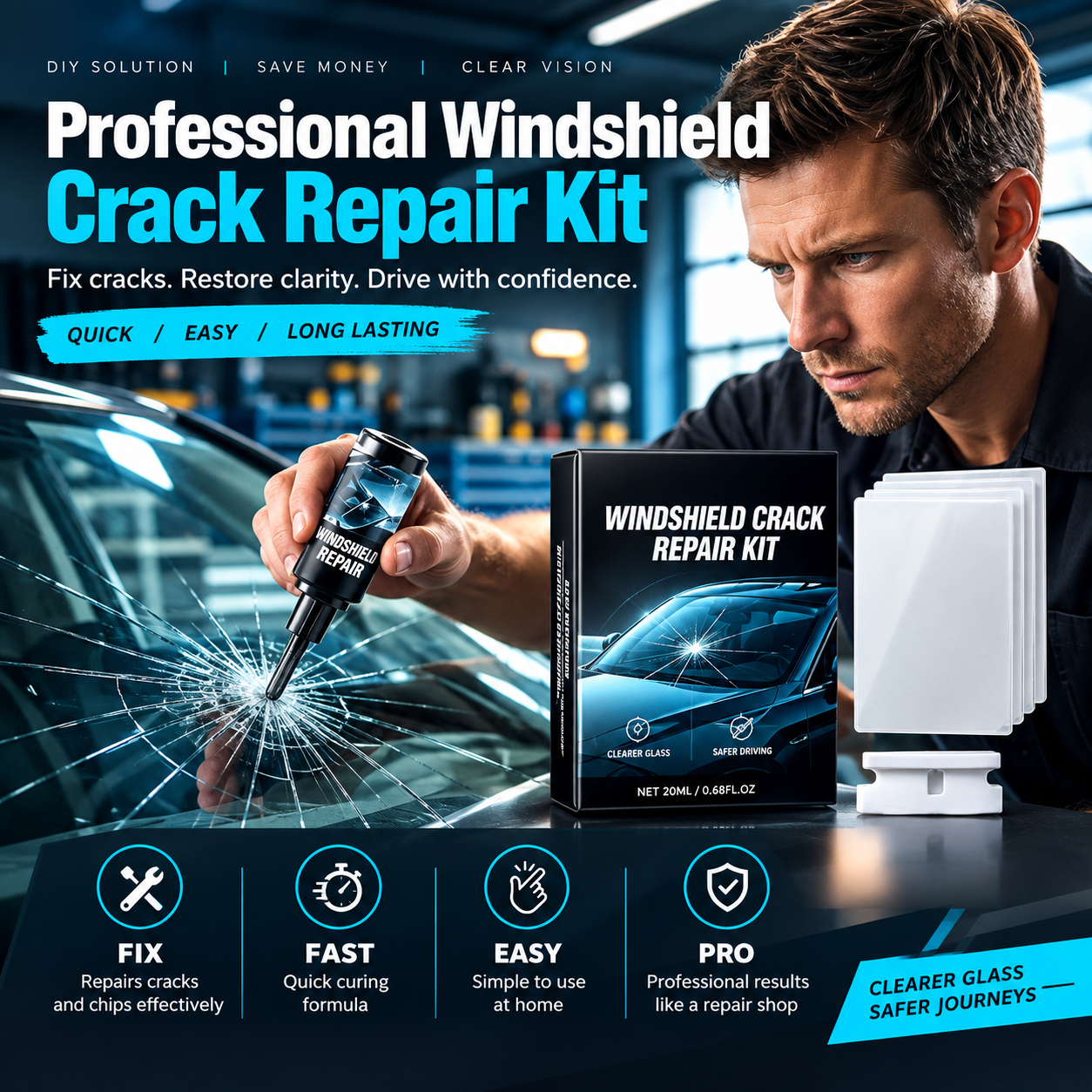 Windshield crack? DIY fix in minutes. (FREE SHIPPING)